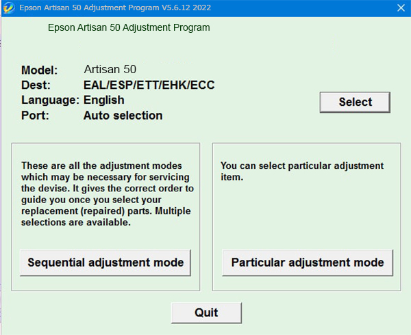 Epson Artisan 50 Adjustment Program