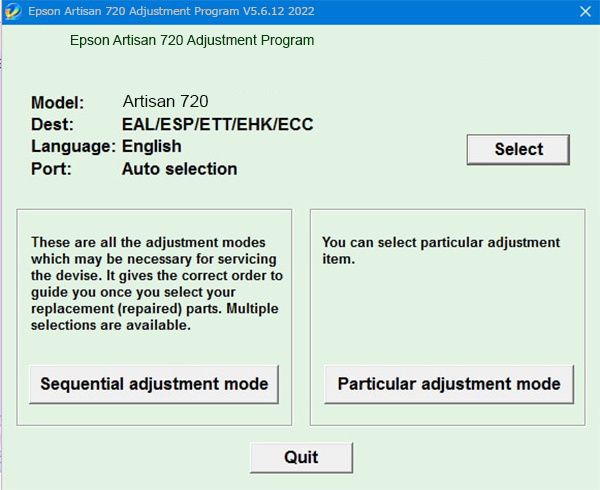 Epson Artisan 720 Adjustment Program