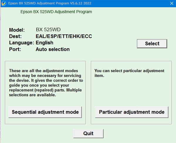 Epson BX 525WD Adjustment Program