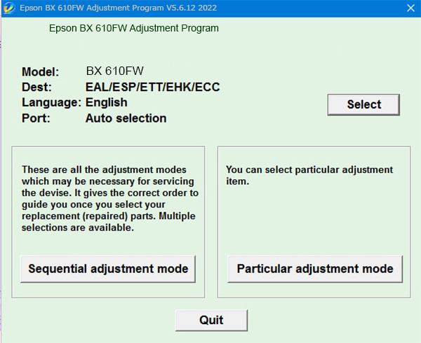 Epson BX 610FW Adjustment Program