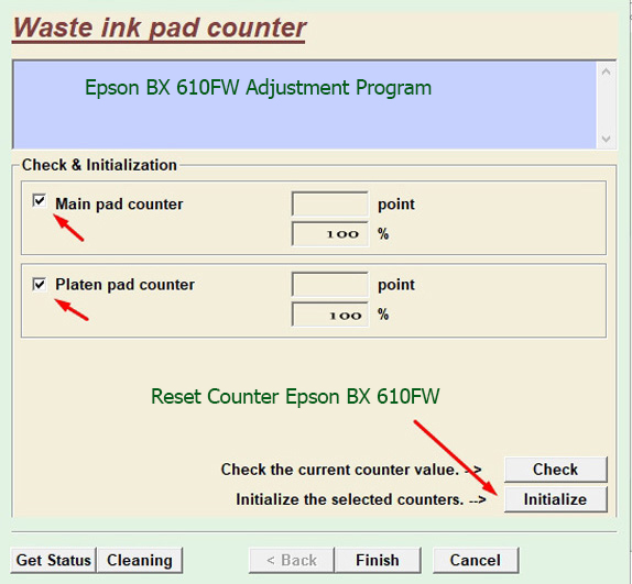 Reset bộ đếm mực thải Epson BX 610FW