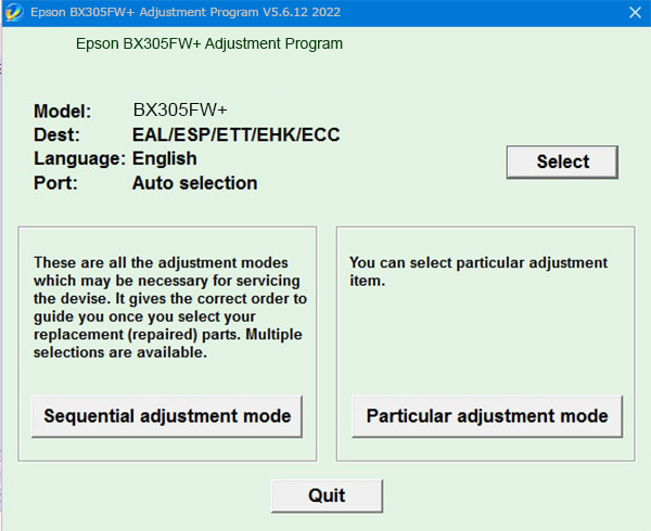 Epson BX305FW+ Adjustment Program