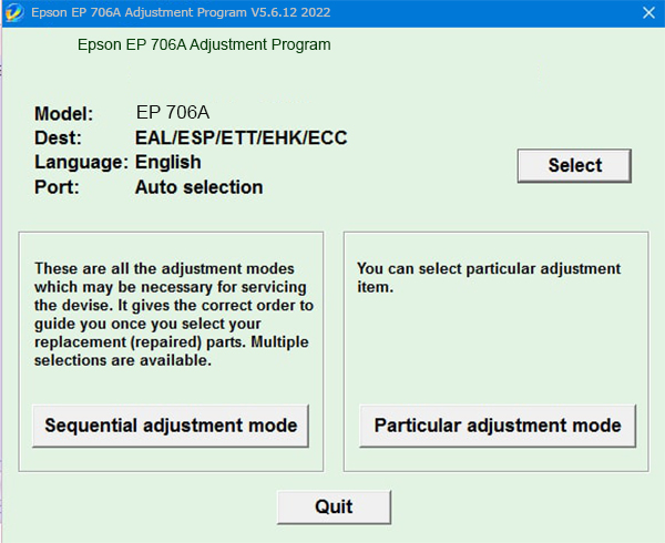 Epson EP 706A Adjustment Program