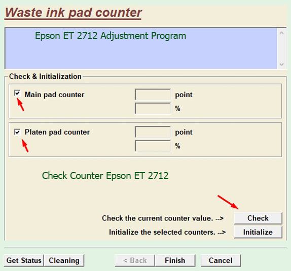 kiểm tra bộ đếm mực thải Epson ET 2712