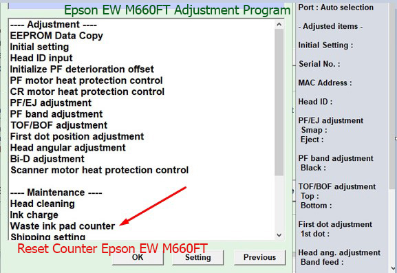 Reset tràn mực thải Epson EW M660FT