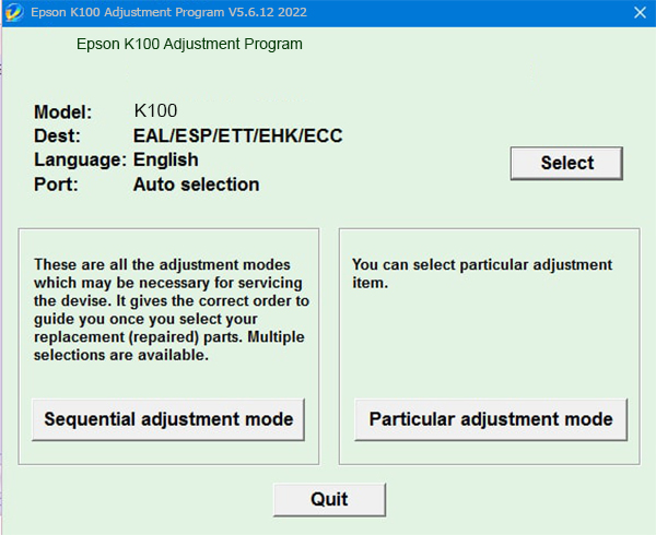Epson K100 Adjustment Program
