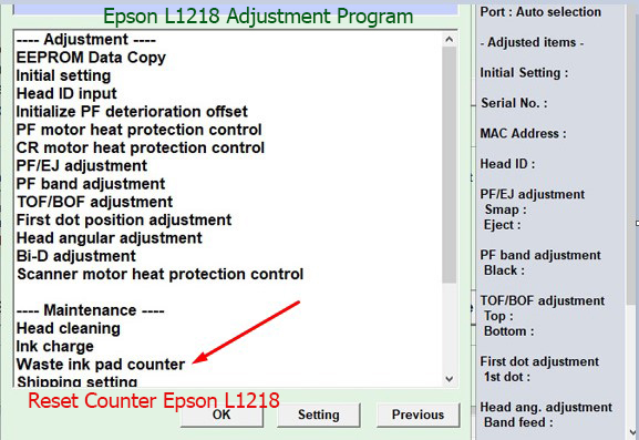 Reset tràn mực thải Epson L1218