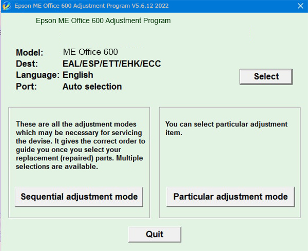 Epson ME Office 600 Adjustment Program
