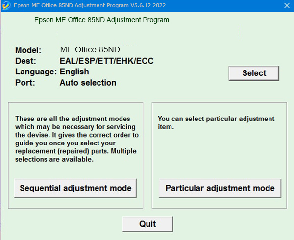 Epson ME Office 85ND Adjustment Program