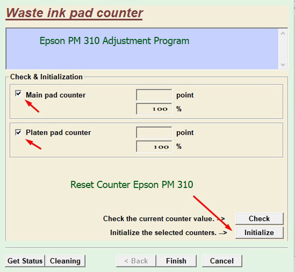 Reset bộ đếm mực thải Epson PM 310