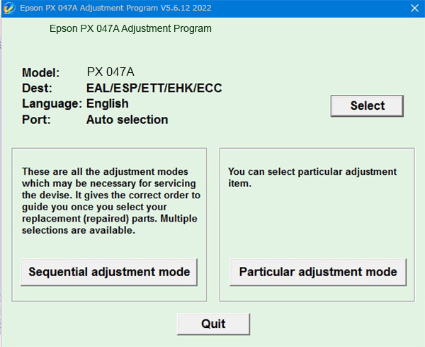 Epson PX 047A Adjustment Program