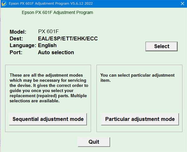 Epson PX 601F Adjustment Program