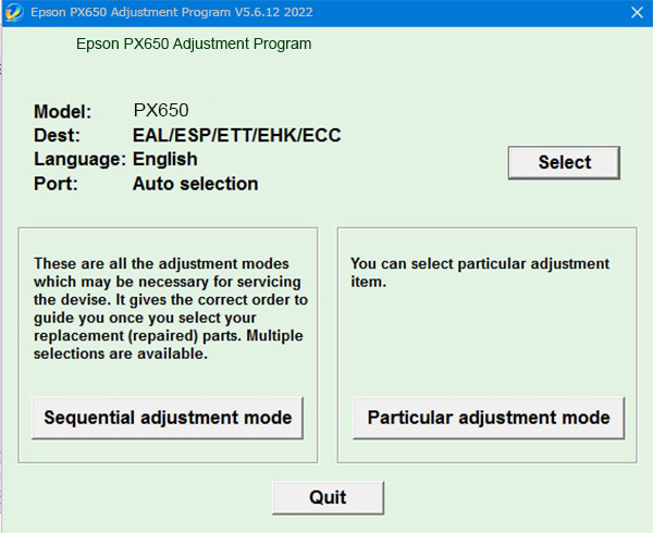 Epson PX650 Adjustment Program