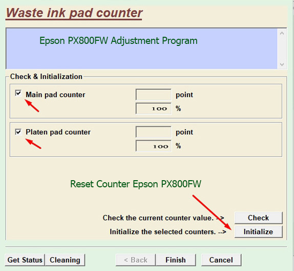 Reset bộ đếm mực thải Epson PX800FW