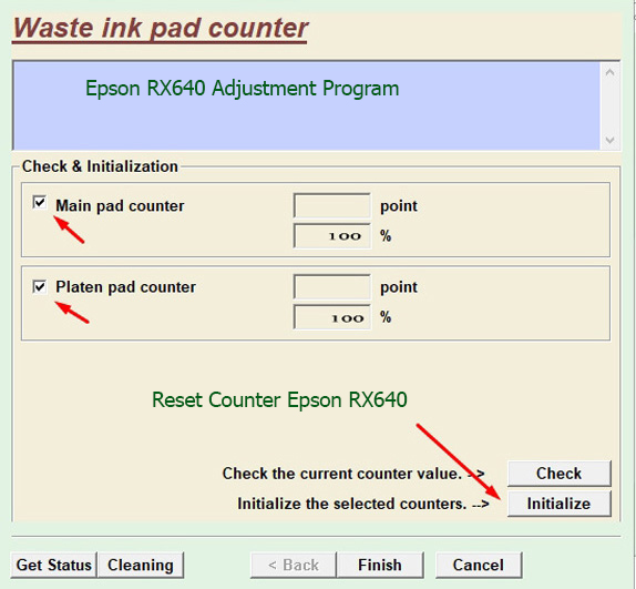 Reset bộ đếm mực thải Epson RX640