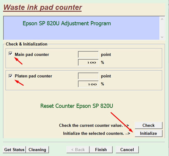 Reset bộ đếm mực thải Epson SP 820U