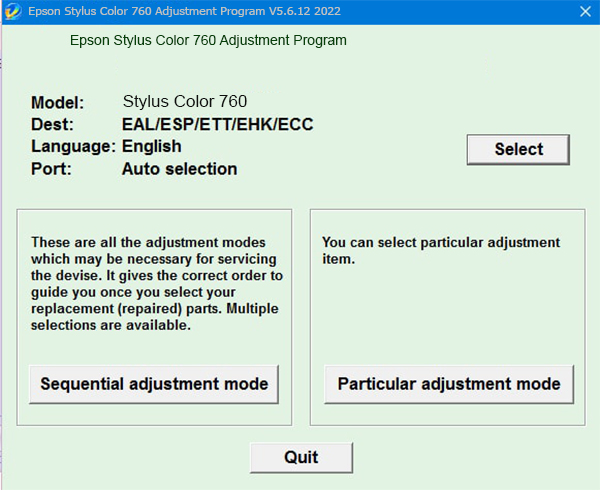 Epson Stylus Color 760 Adjustment Program