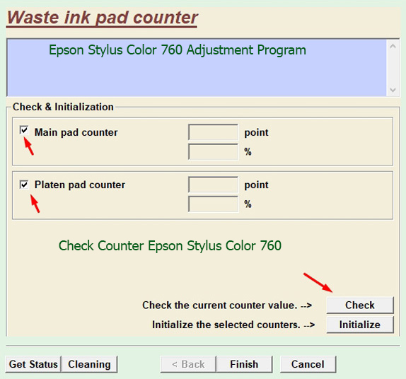 kiểm tra bộ đếm mực thải Epson Stylus Color 760