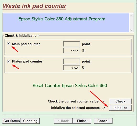 Reset bộ đếm mực thải Epson Stylus Color 860