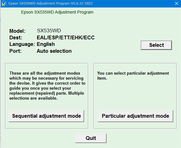 Epson SX535WD Adjustment Program