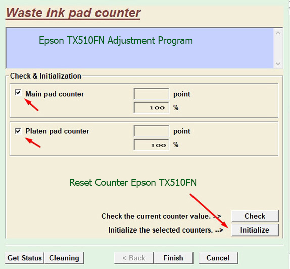 Reset bộ đếm mực thải Epson TX510FN