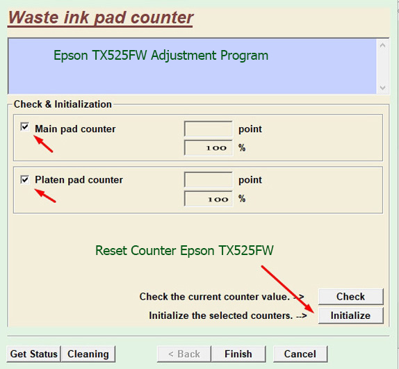 Reset bộ đếm mực thải Epson TX525FW