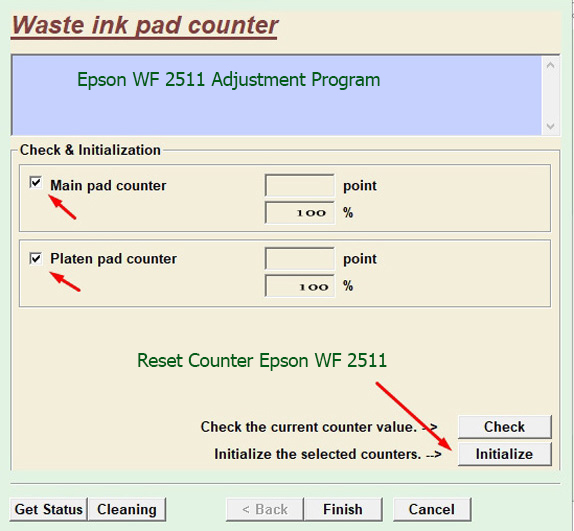 Reset bộ đếm mực thải Epson WF 2511