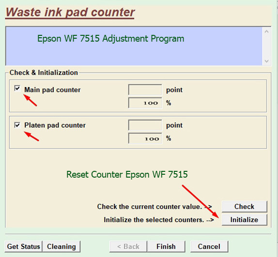 Reset bộ đếm mực thải Epson WF 7515