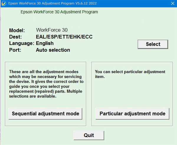 Phần mềm reset máy in Epson WorkForce 30