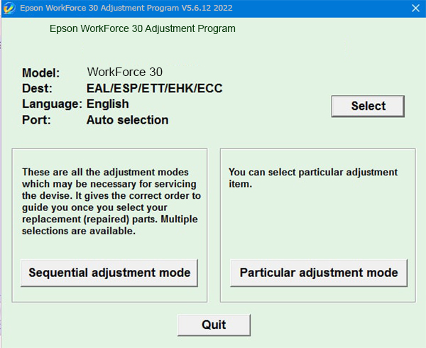 Epson WorkForce 30 Adjustment Program