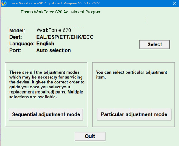 Epson WorkForce 620 Adjustment Program