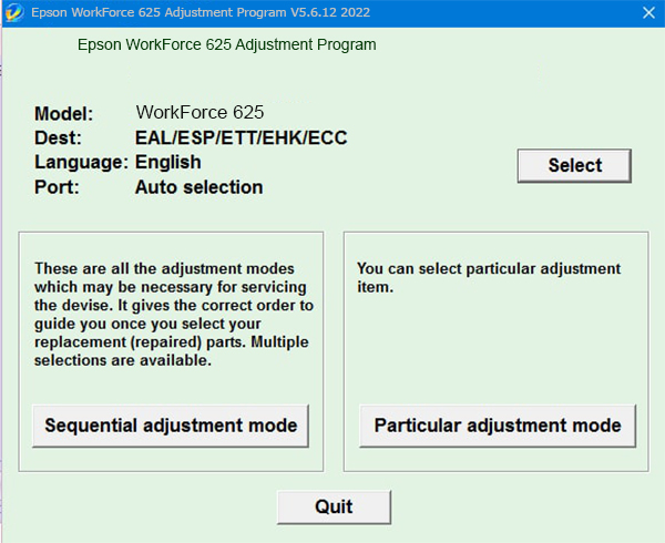 Epson WorkForce 625 Adjustment Program