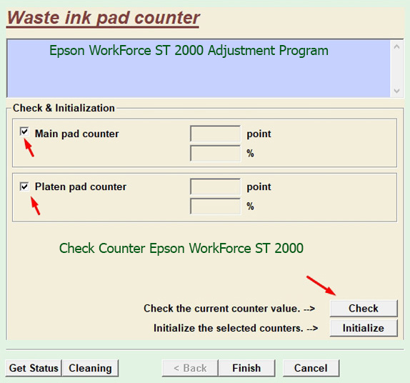 kiểm tra bộ đếm mực thải Epson WorkForce ST 2000