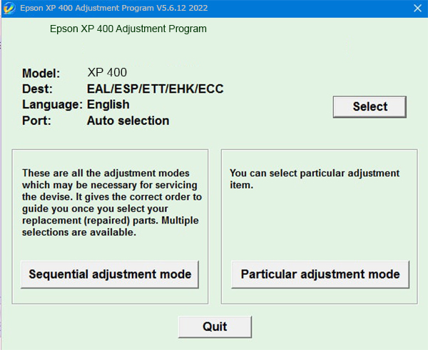 Phần mềm reset máy in Epson XP-400