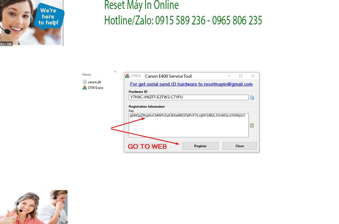 Key kích hoạt Phần mềm Reset Canon E400