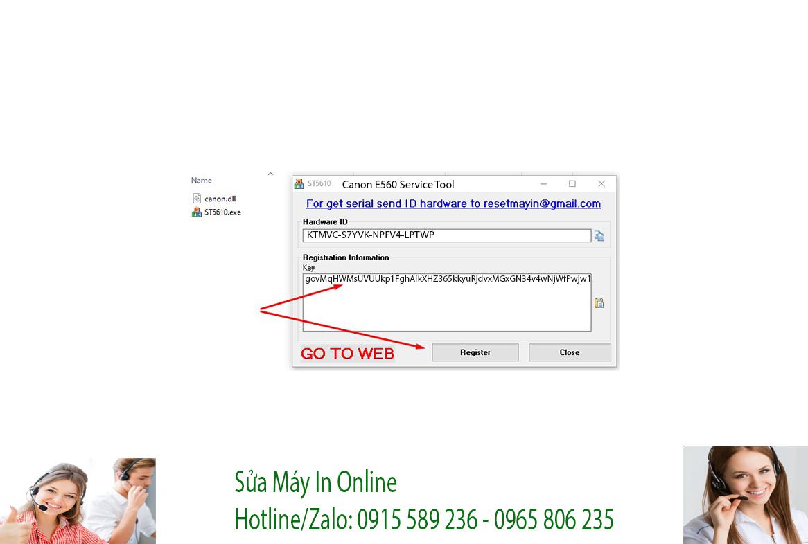 Key kích hoạt Phần mềm Reset Canon E560