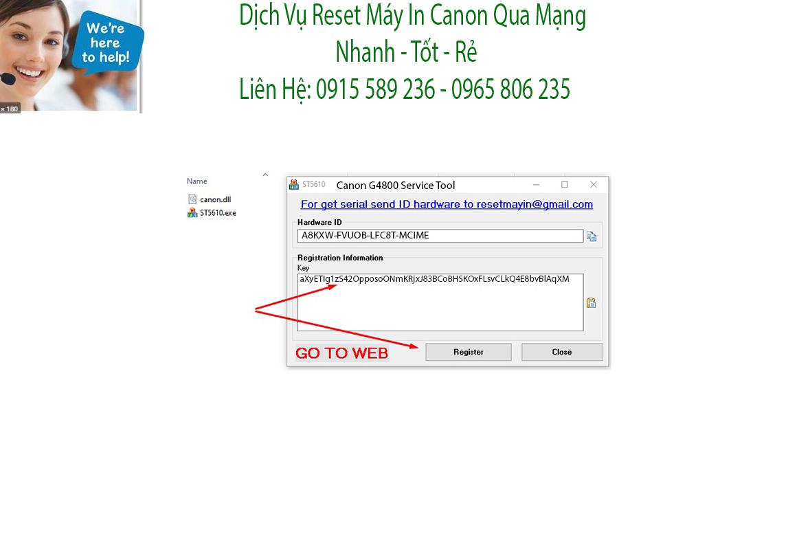 Key kích hoạt Phần mềm Reset Canon G4800