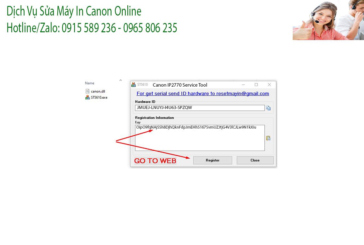 Key kích hoạt Phần mềm Reset Canon IP2770
