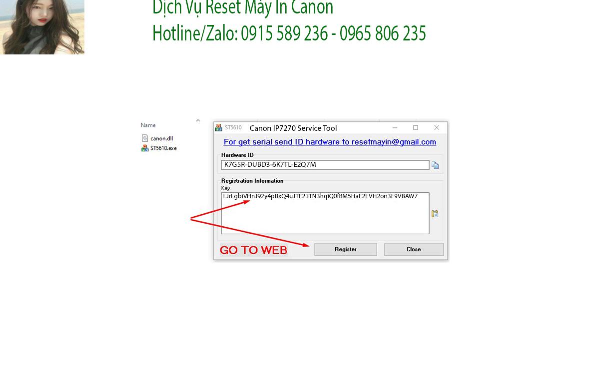 Key kích hoạt Phần mềm Reset Canon IP7270