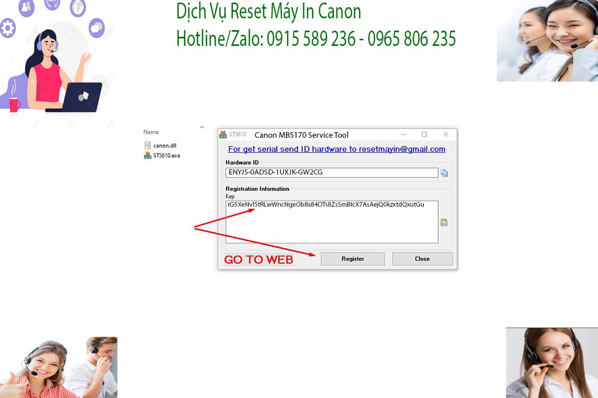 Key kích hoạt Phần mềm Reset Canon MB5170