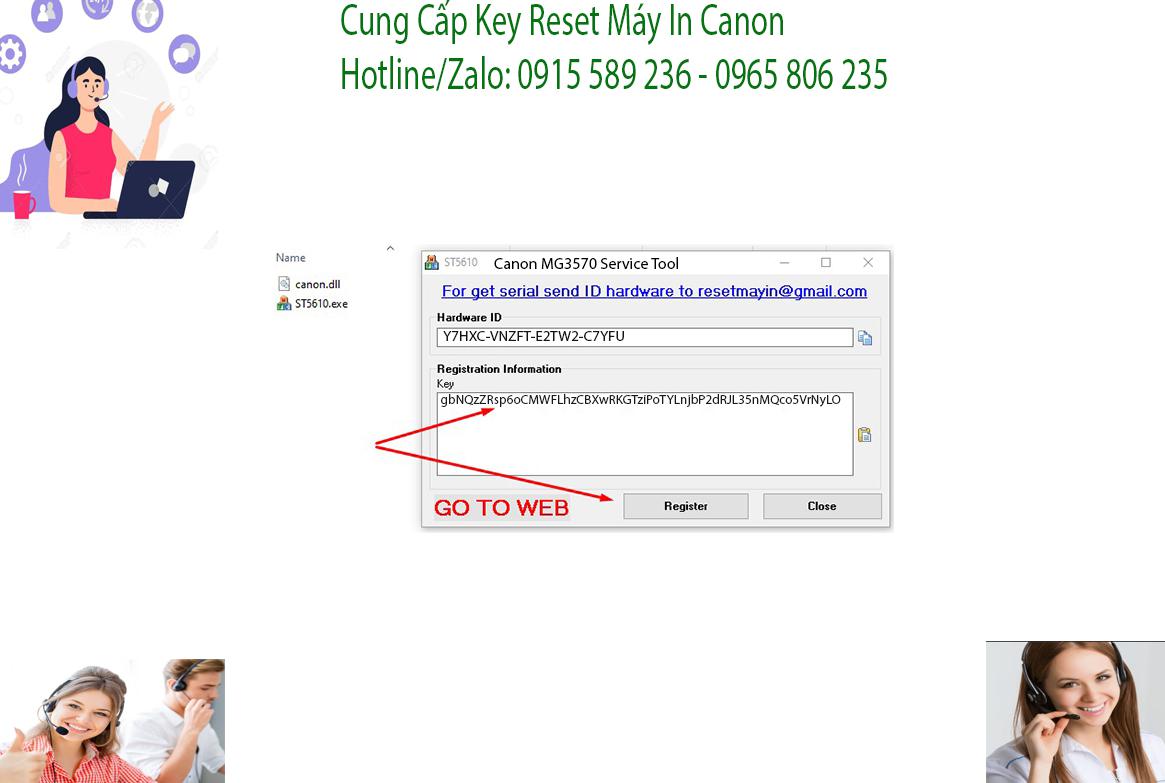 Key kích hoạt Phần mềm Reset Canon MG3570