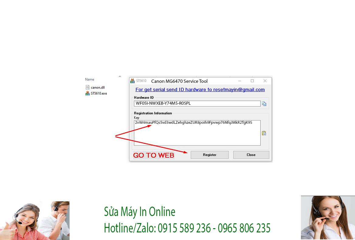 Key kích hoạt Phần mềm Reset Canon MG6470