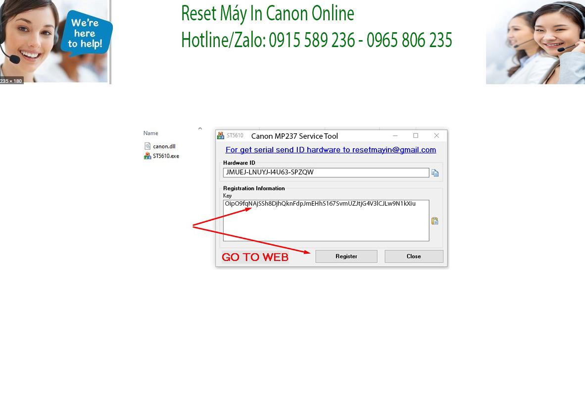 Key kích hoạt Phần mềm Reset Canon MP237