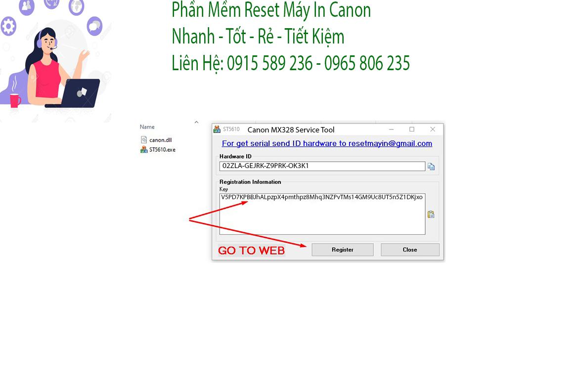 Key kích hoạt Phần mềm Reset Canon MX328