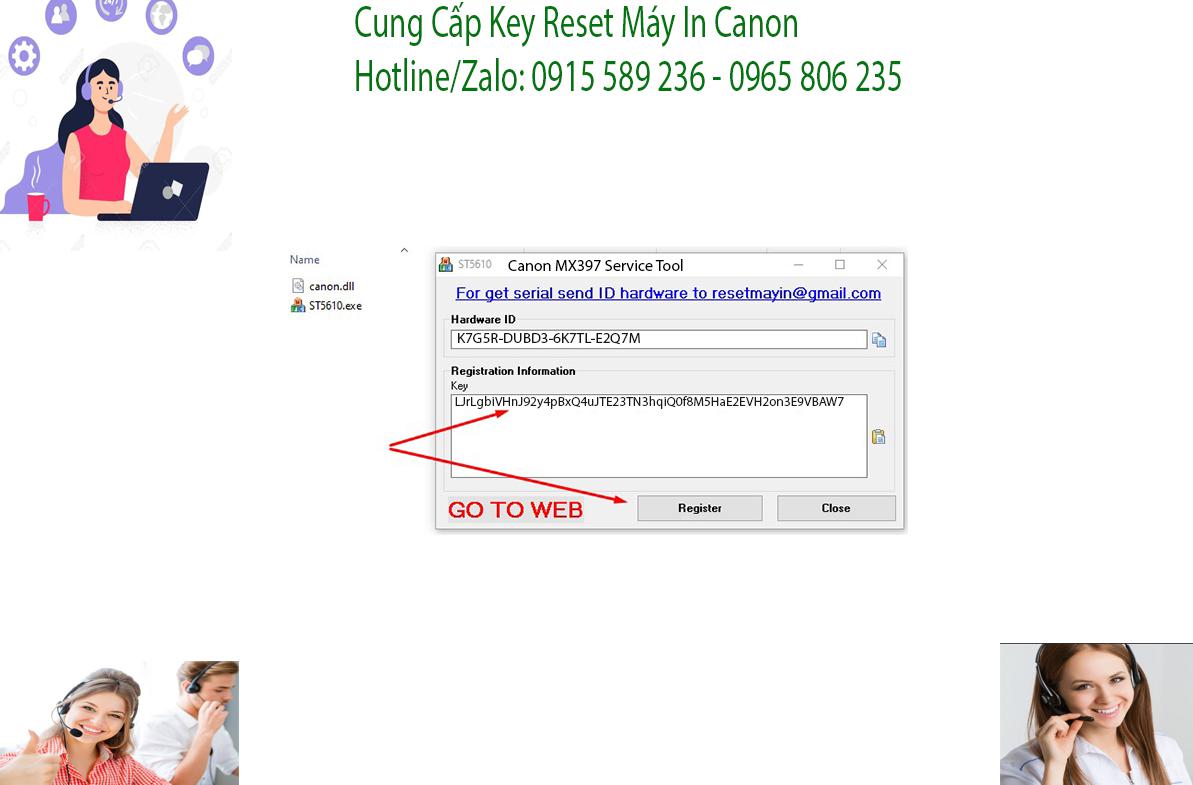 Key kích hoạt Phần mềm Reset Canon MX397