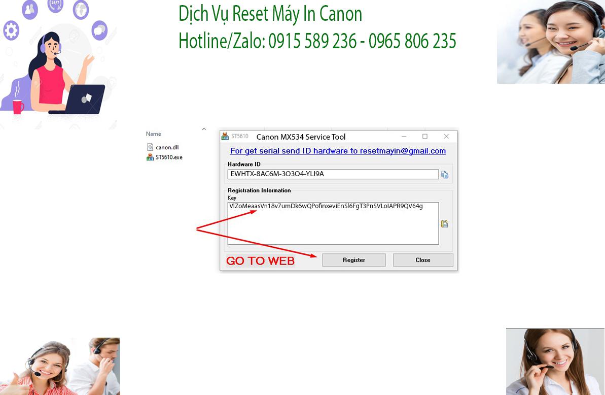 Key kích hoạt Phần mềm Reset Canon MX534
