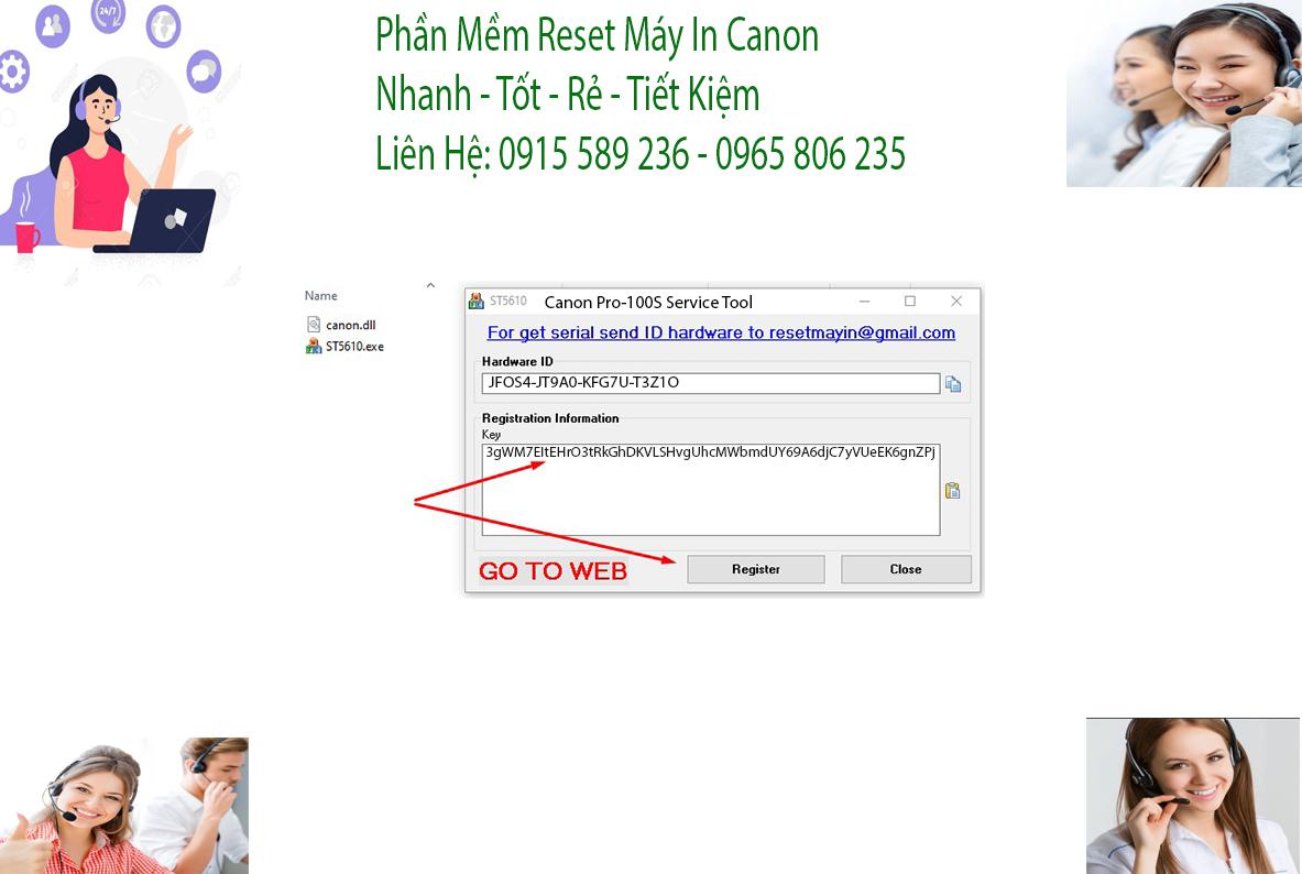 Key kích hoạt Phần mềm Reset Canon Pro-100S
