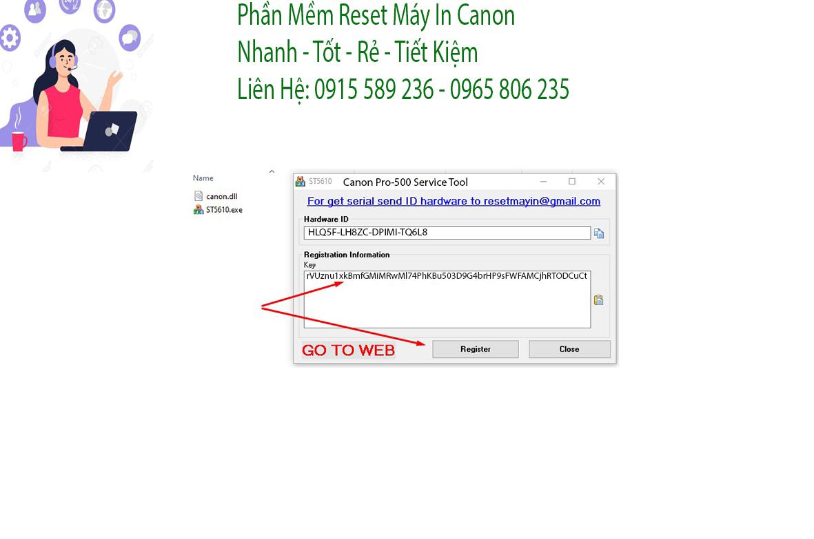 Key kích hoạt Phần mềm Reset Canon Pro-500