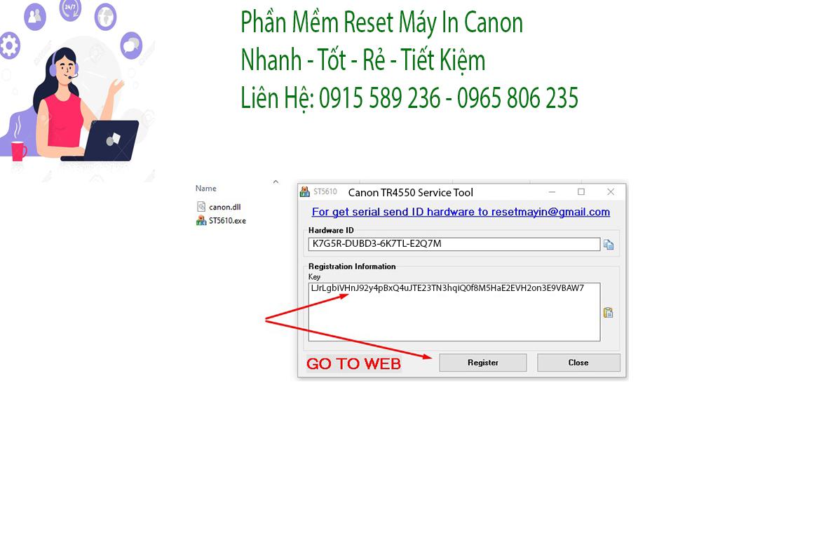 Key kích hoạt Phần mềm Reset Canon TR4550