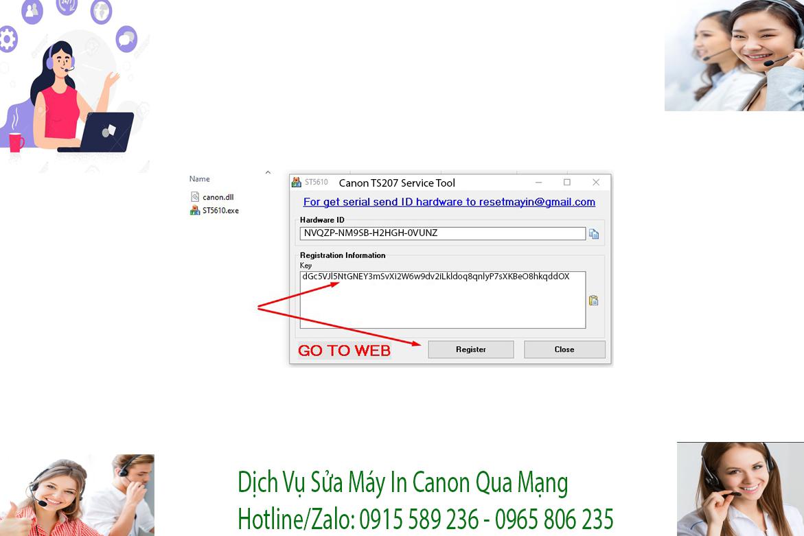 Key kích hoạt Phần mềm Reset Canon TS207